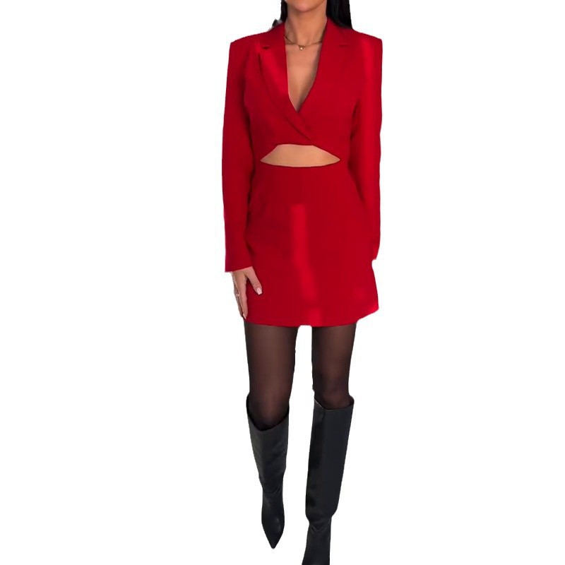 Stylish, Cinched-waist, Deep-V, Sexy Bodycon Womens Skirt Set