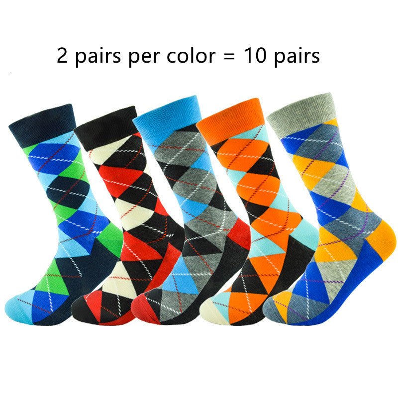 Men's Dashed Rhombus Plaid Tube Socks
