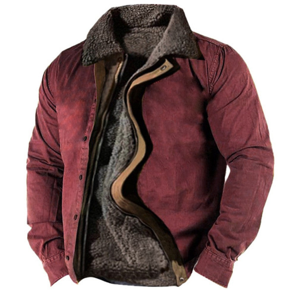 Heavy Side Seam Side Casual Zipper Loose Grey Brown Youth Cotton Jacket