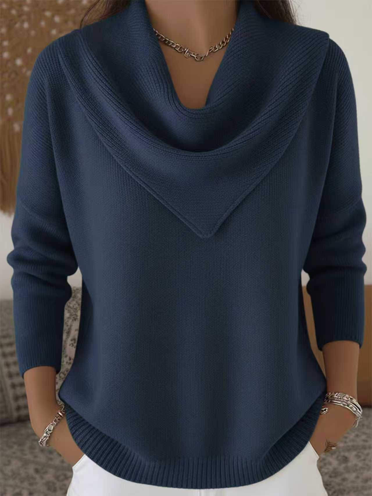 Womens Solid-color Long-sleeve Sweater Top