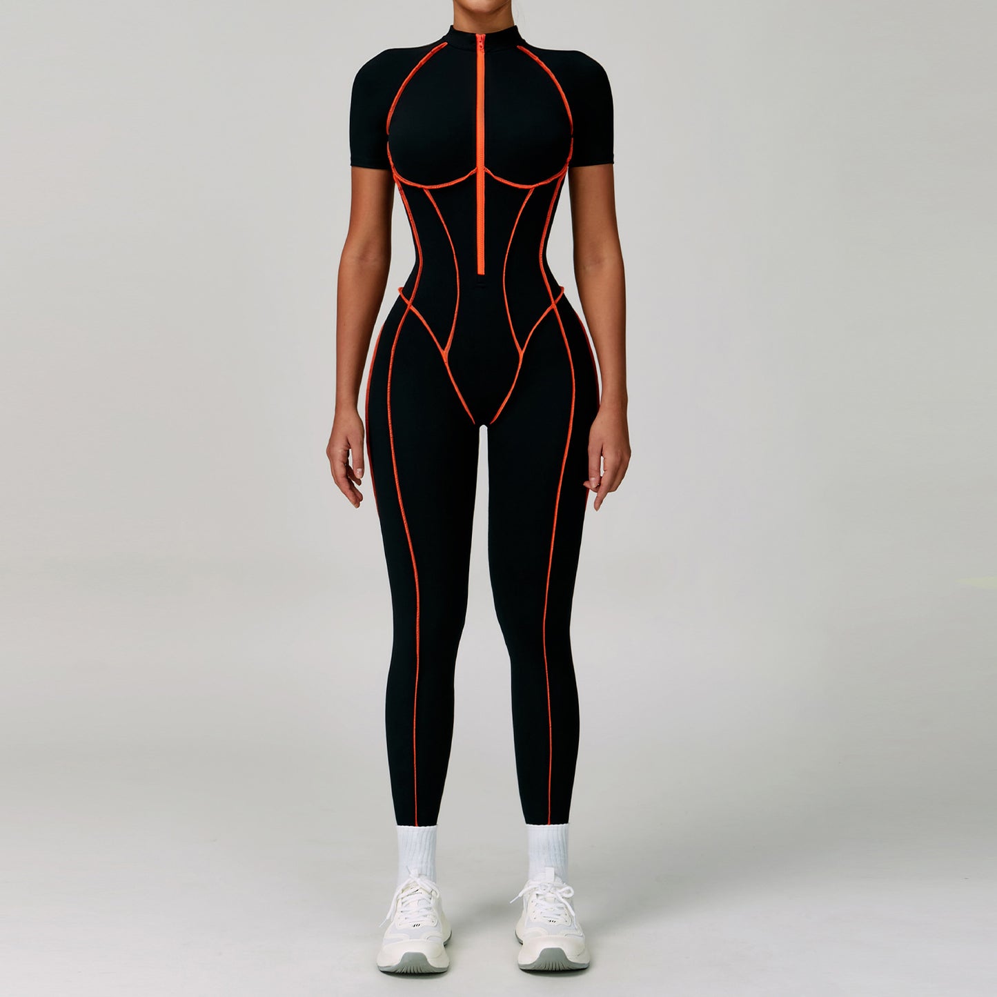 Contrast Color Yoga Workout Clothes Hollow-out Beauty Back Tight Jumpsuit
