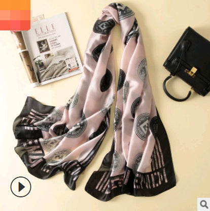 Spring, summer and autumn, new flowers, elegant and high-end artificial silk scarf, female decorative shawl, sunscreen beach towel