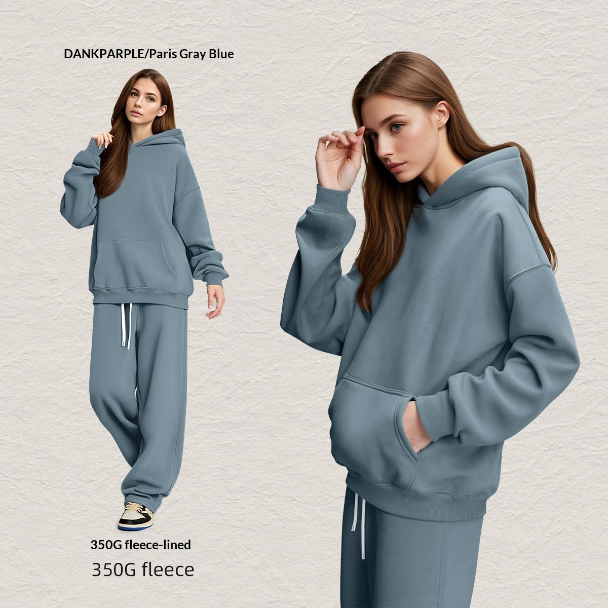 Men's Hooded Sweatshirt Fleece-lined Loose Sweatshirt Set