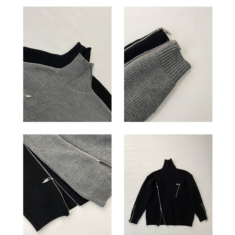 Mænds Vinter Ensfarvet Revers Højhalset Sweater