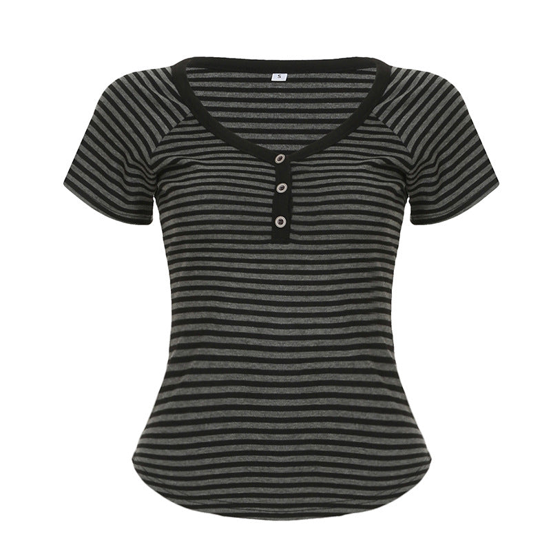 V-neck Double-breasted Slim-fit Casual Shirt Bottoming Shirt