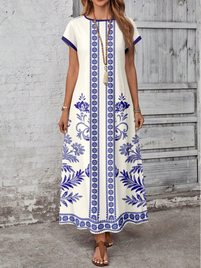 Printed Short-sleeve Crew-neck Dress Women's Clothing