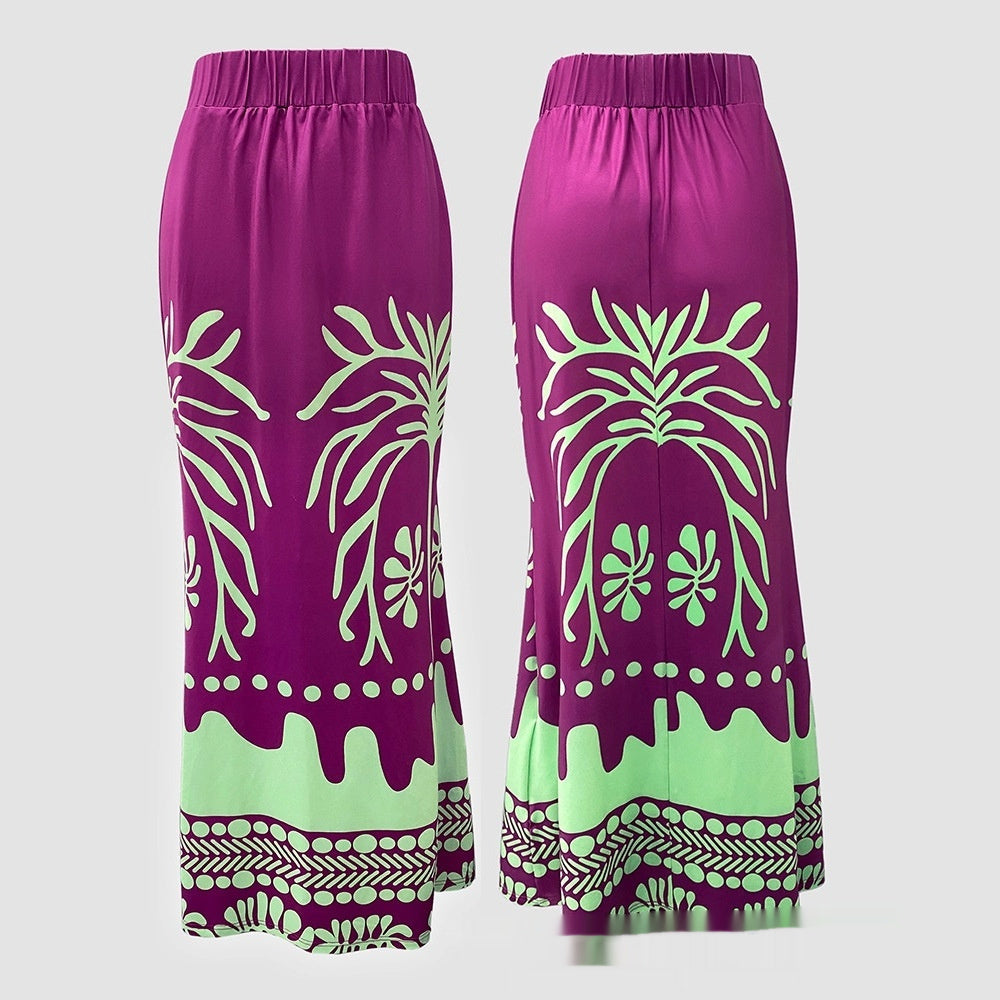 Printed Lantern-sleeve Loose-fit Top Set