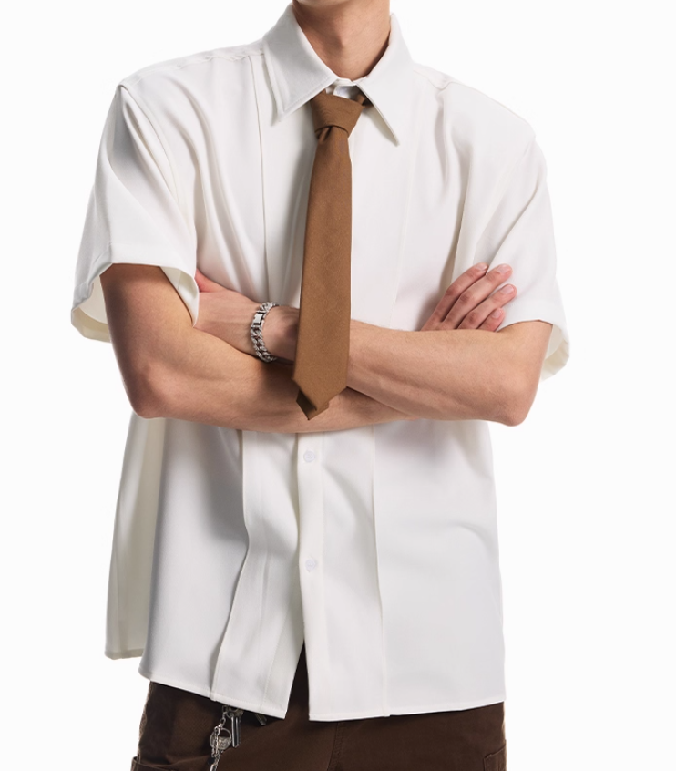 Detachable Padded Shoulder Lapel Short Sleeve Shirt For Men And Women