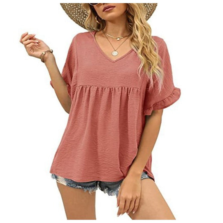 Summer Casual Ruffled Pleated T-shirt Loose Top