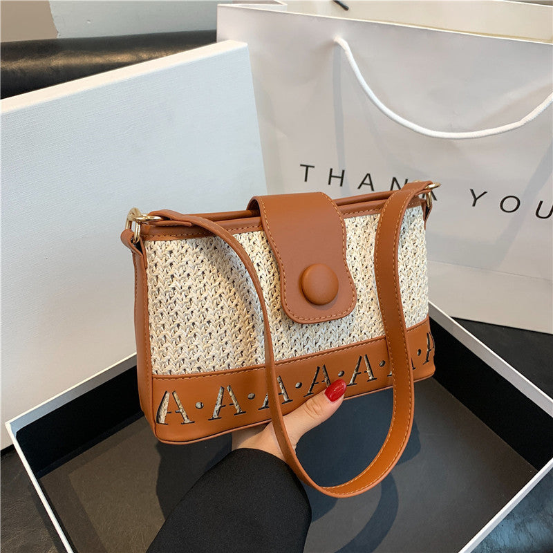 Summer Fashion Woven Female Niche Korean Style Advanced Texture Letters Hollow Shoulder Bag