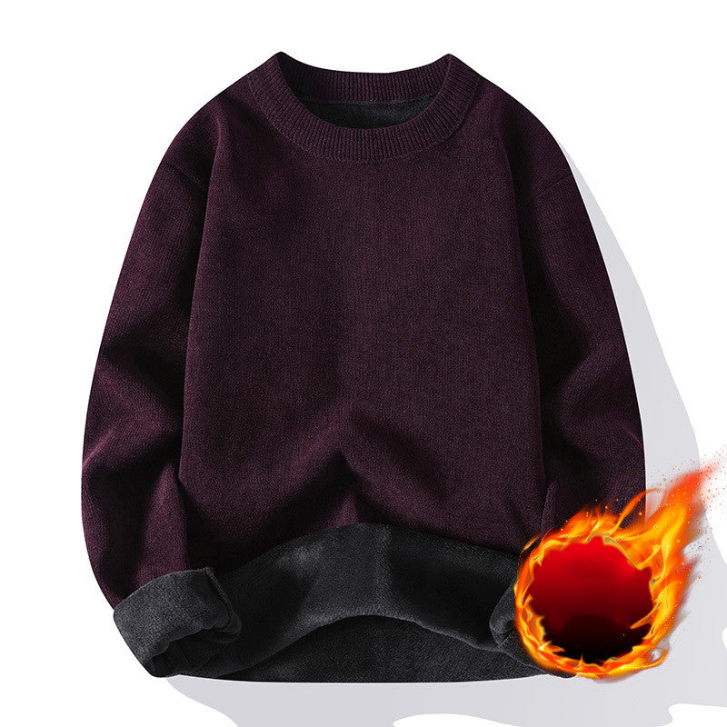 Plush Men's Round Neck Simple Solid Color Sweater