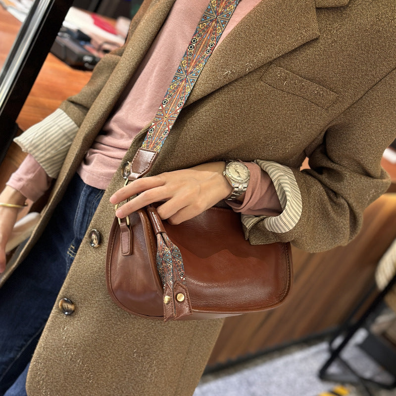 Female Niche Cowhide Single Shoulder Crossbody Bag