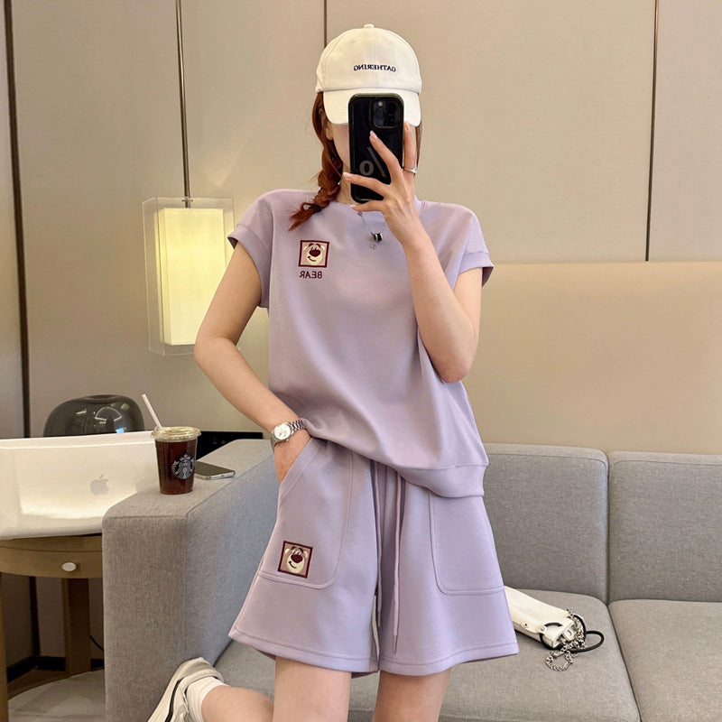 Women's Fashion Casual Embroidered Short-Sleeve Suit