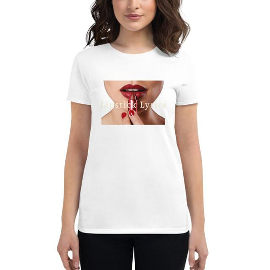 European And American Lipstick Lyrics Printing Casual Round Neck Short Sleeves