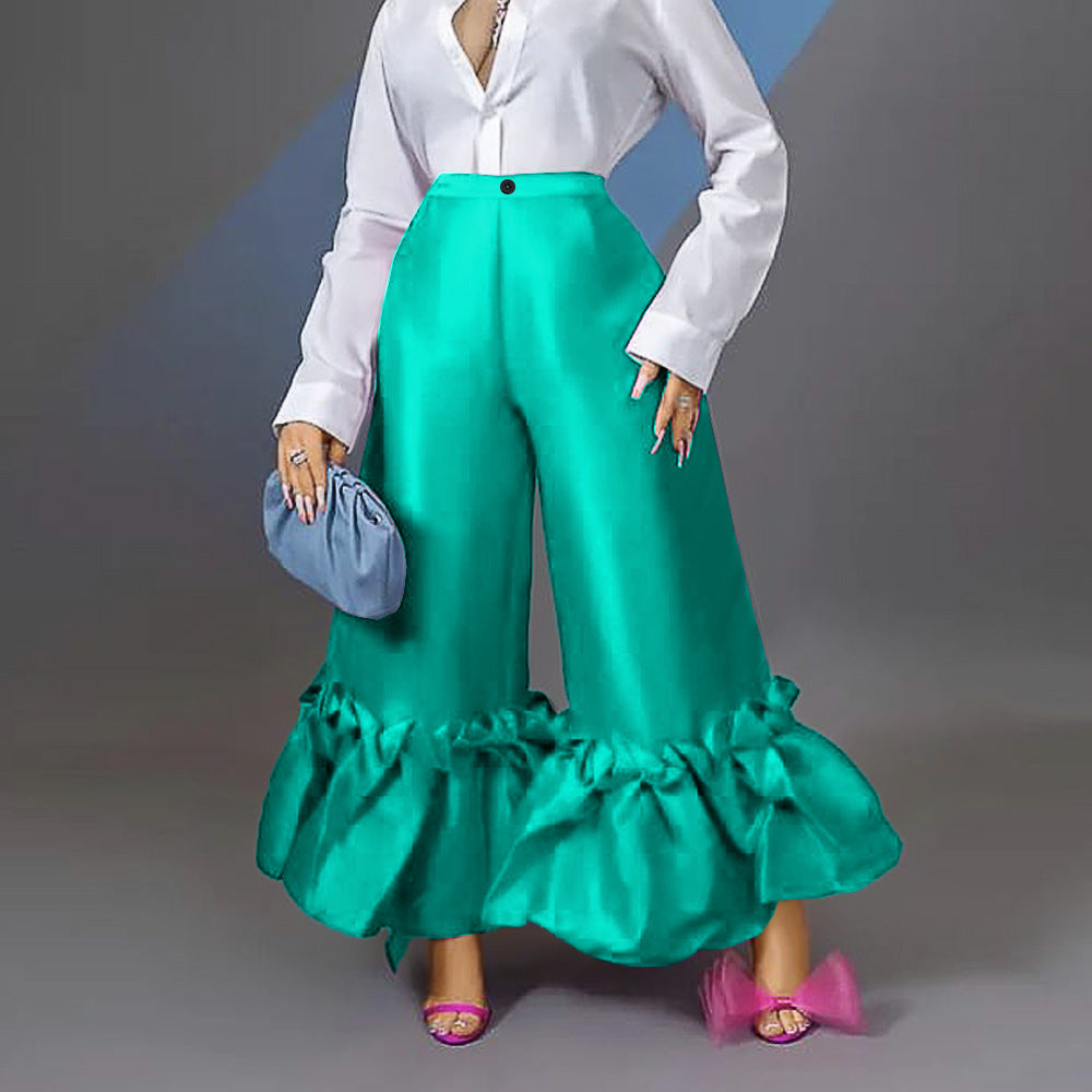 Women's High Waist Loose Ruffled Casual Wide Leg Pants