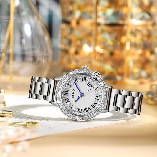 Stylish Quartz Full-Diamond Stainless Steel Waterproof Womens Watch
