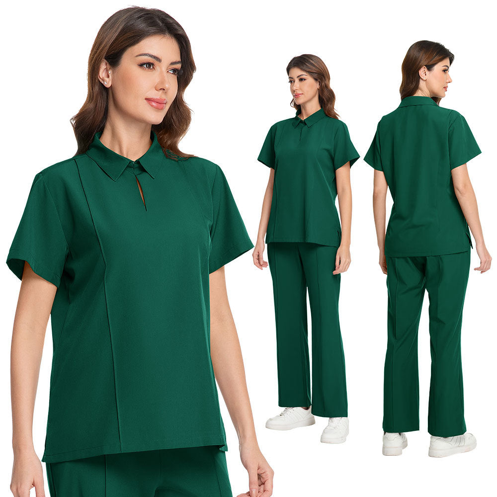 POLO-collar Scrub Top And Short-sleeve Scrub Pants Set For Dental And Oral Care