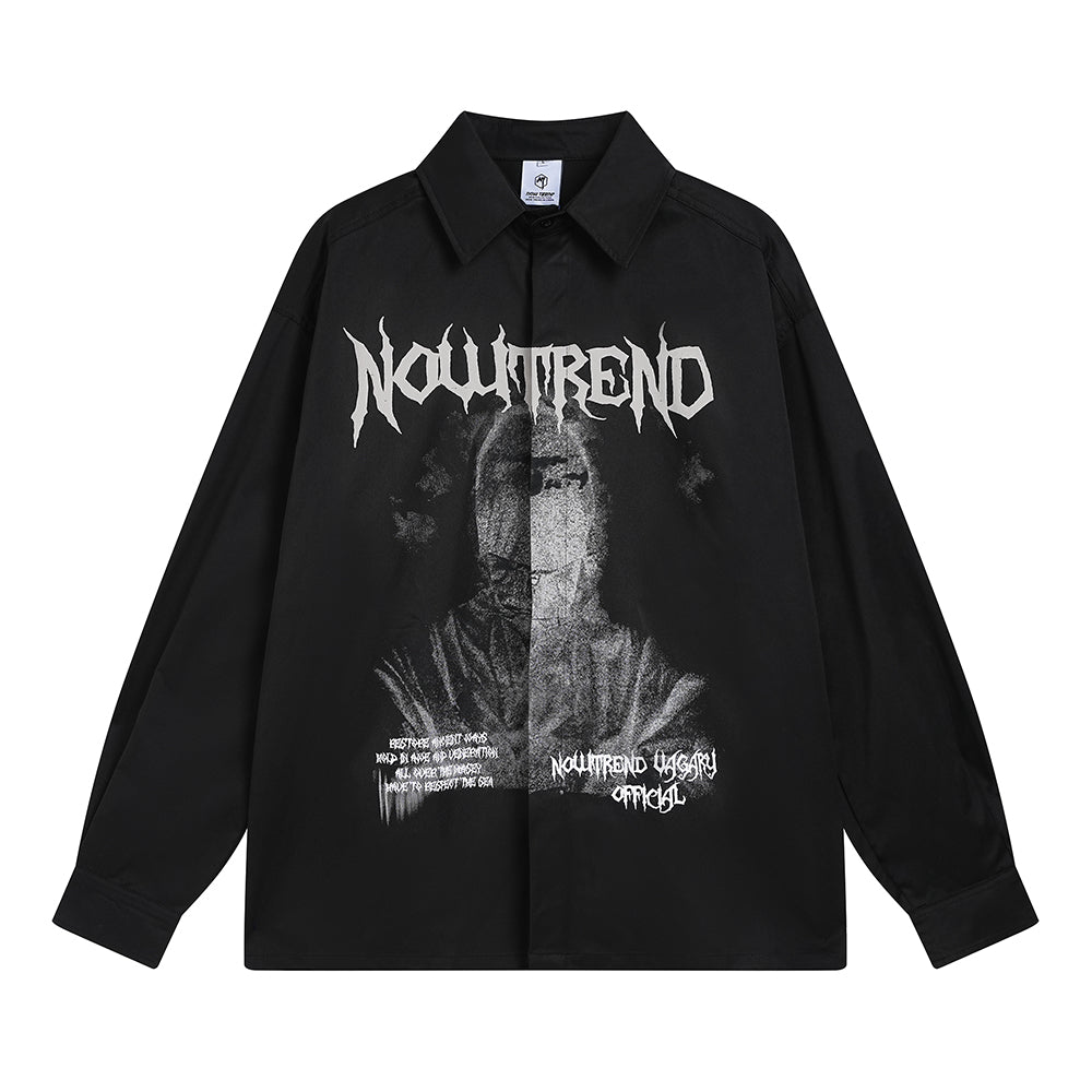 Figure Printed Long-sleeved Shirt European And American Style Trendy Loose Casual Cardigan Top Men