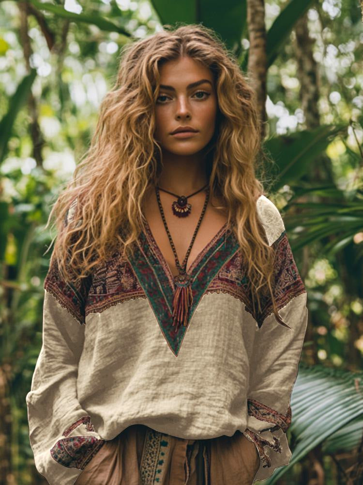 Langærmet printet fritidsbluse til kvinder