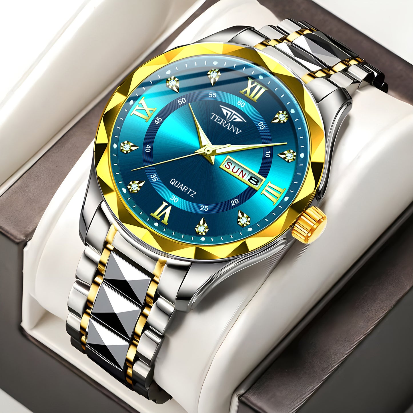 Watch Men's Chinese And English Calendar Diamond Shell