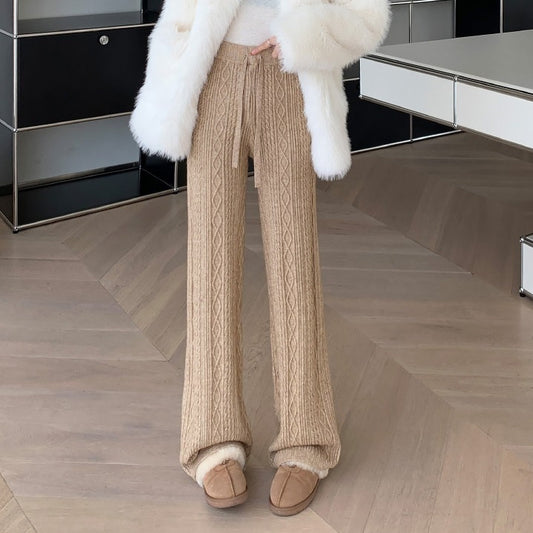 Soft Glutinous Knitted Wide Leg High Waist Slimming Lace-up