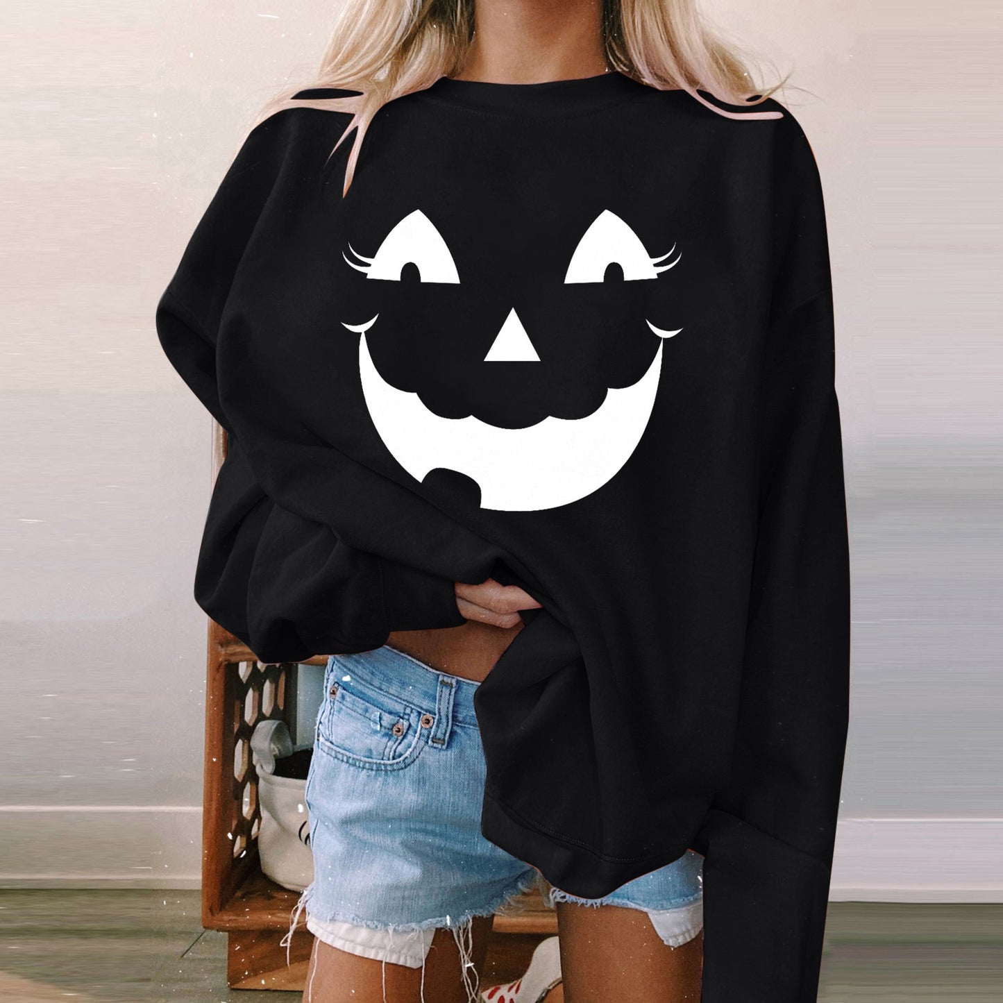 Kvinders Langærmet Afslappet Printet Polstret Sweatshirt til Halloween