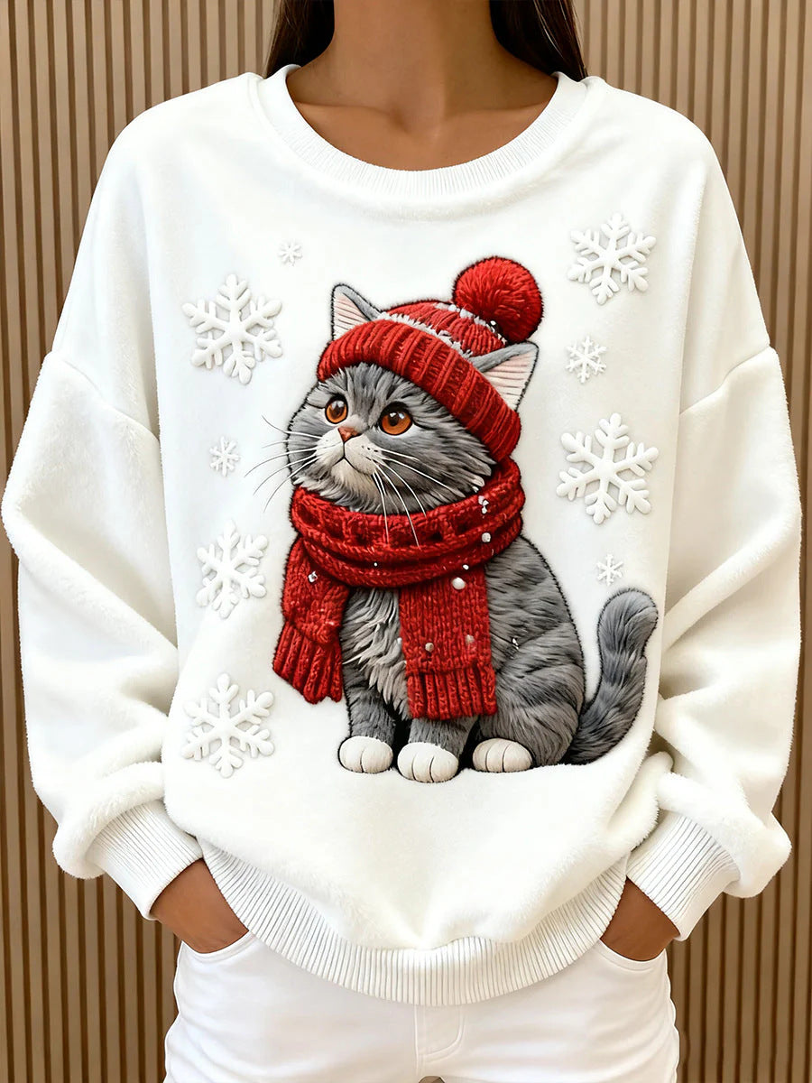 Digital Printed Flannel Christmas Women's Crew-Neck Sweater 3D