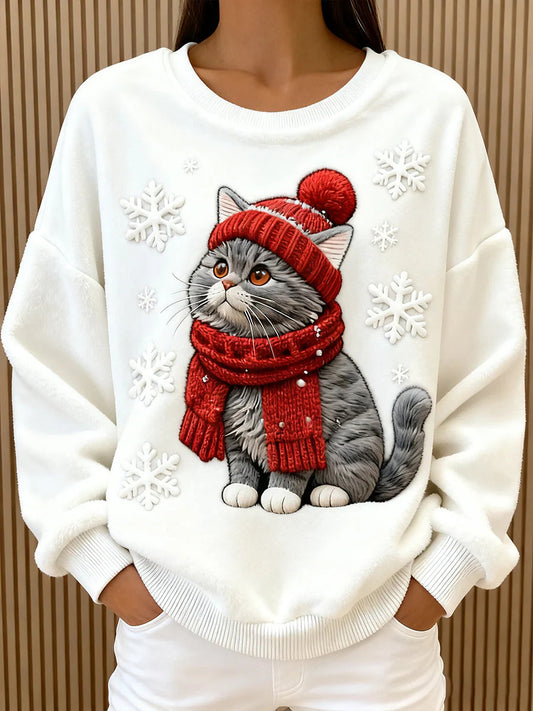 Digital Printed Flannel Christmas Women's Crew-Neck Sweater 3D