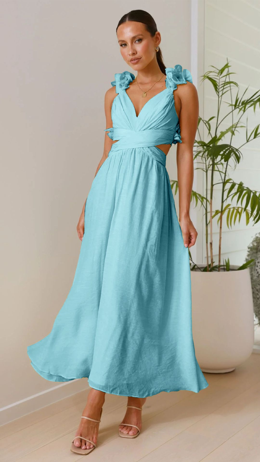 Chiffon Floral Backless Cross-Strap Dress