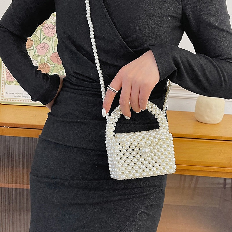 Children's Pearl Hand-woven Shoulder Crossbody Box Bag