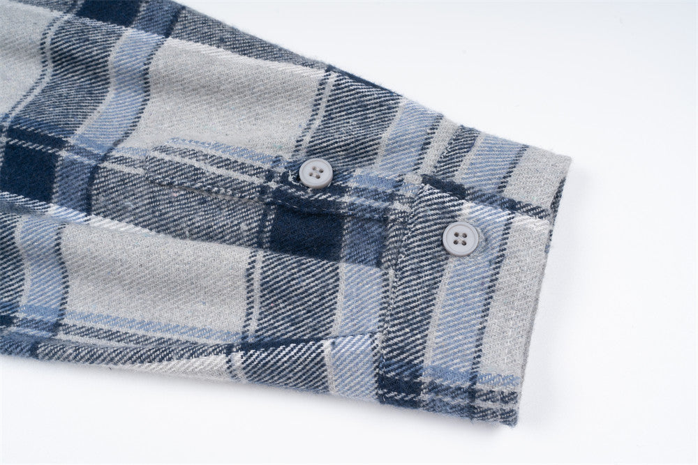 Plaid Men's Long-sleeved National Fashion Loose Pockets Stylish Shirt Coat