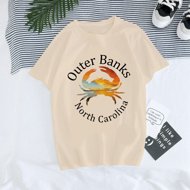 Europæisk og amerikansk digital rundhalset printet sommer T-shirt