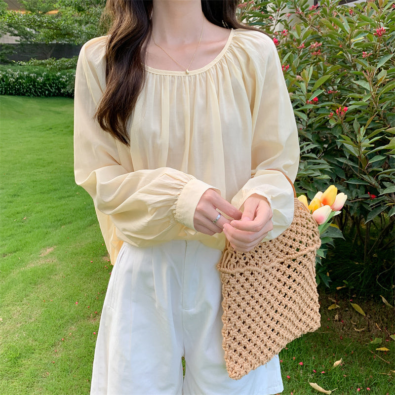 Version Loose Long Sleeve Chiffon Shirt With Lace Up Front And Back