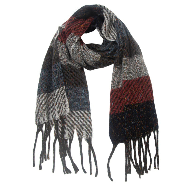 European And American Men's Women's Neck Warmer Striped Tassel Scarf