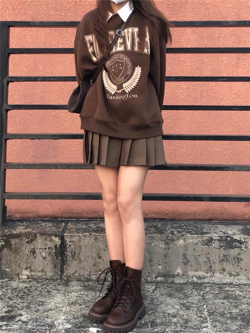 American Style Retro Sweater Women's Fleece Thick Plus Size Top