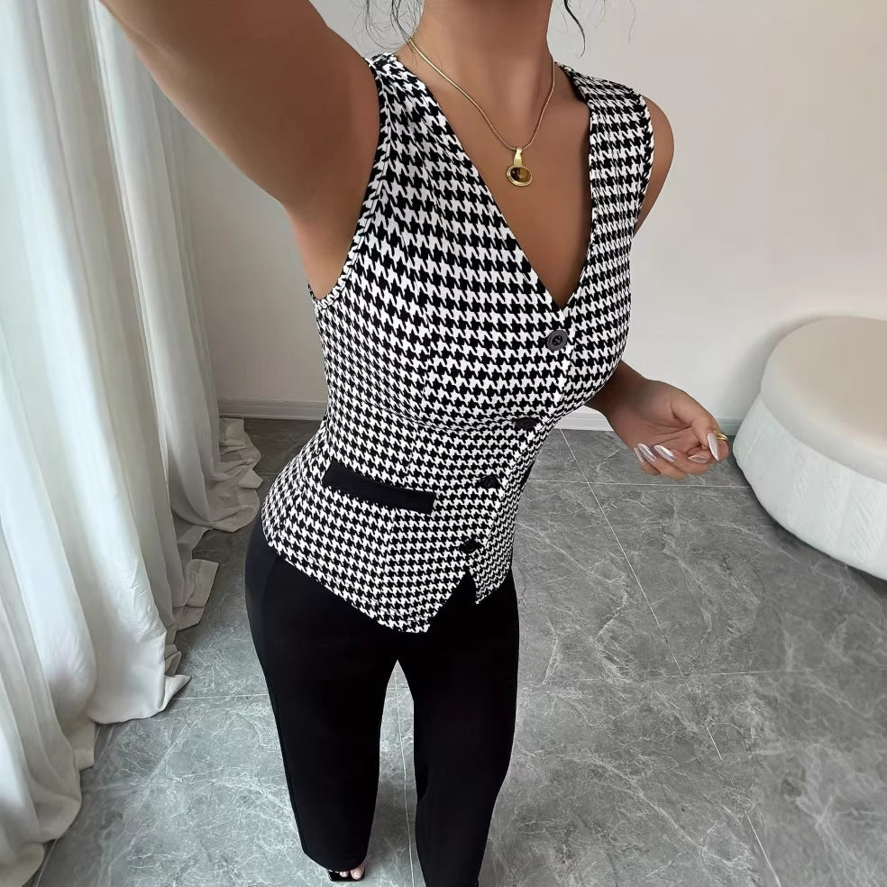 Slim-fit Vest And Solid-color Trousers Casual Suit