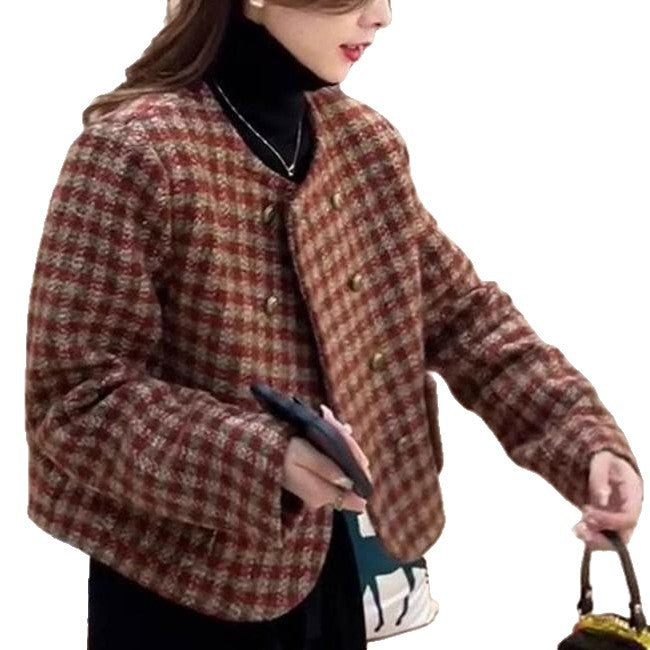 Grid Petite Fashion Casual Versatile Short Jacket