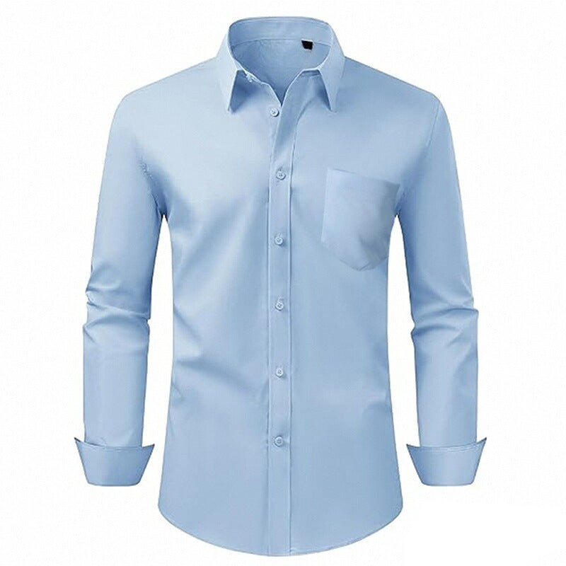 Men's Breathable Stretch Wrinkle-resistant Solid Color Long Sleeve Shirt