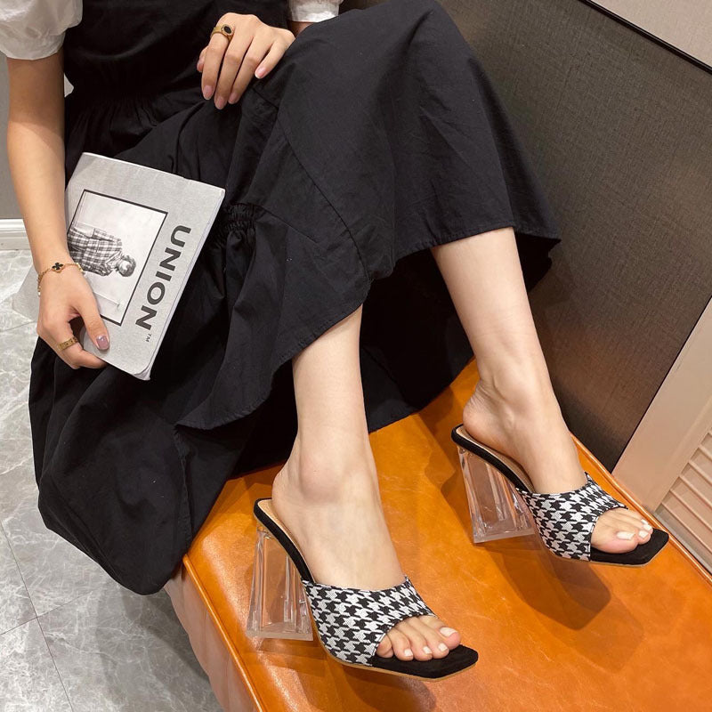 Fashion Women's Square Toe Crystal Heel Sandals