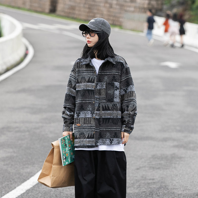 Men's Unisex Retro Japanese Ethnic Pattern Lapel Top