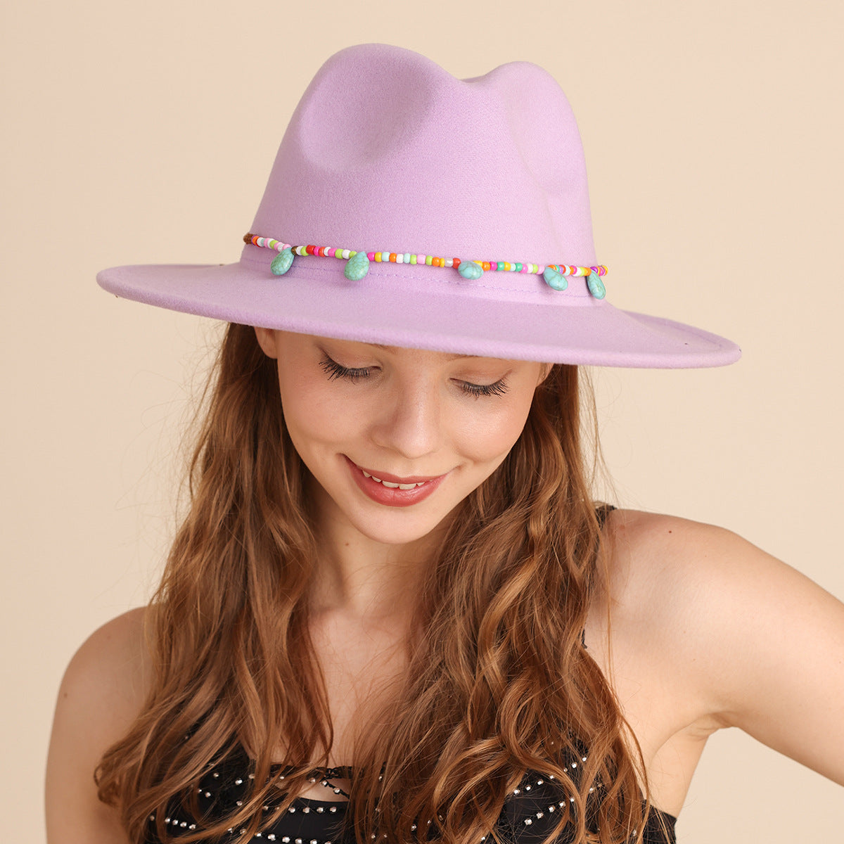 Western Cowboy Hat Woolen Cow Head Purple Women's Fedora Hat