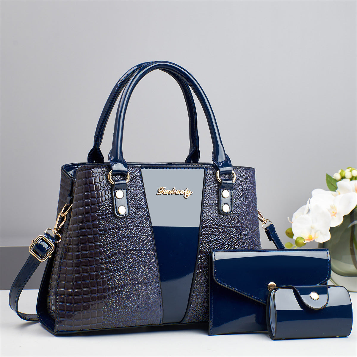 Fish-Print Shoulder And Crossbody Bag Three-Piece Set