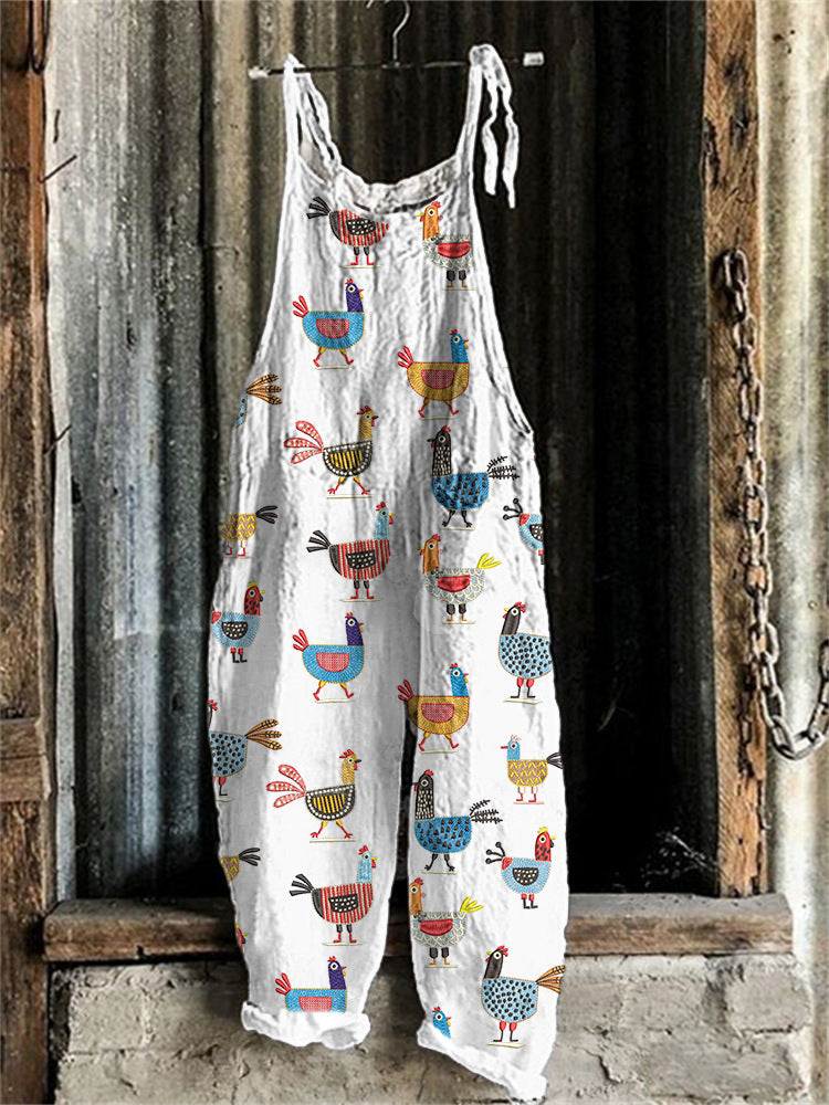 Women's Suspended Pants Sweet Printed Vintage Suspender Pants
