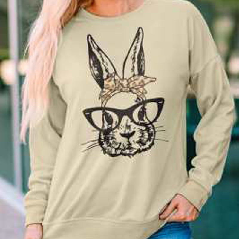 Kawaii mønster løs afslappet bluse med rund hals