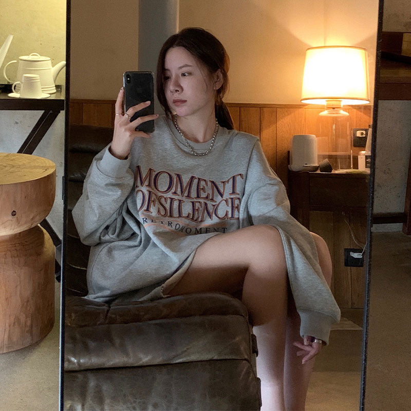 Dame Forårs- og Efterårsløs Sweater Afslappet Løs Rund Hals