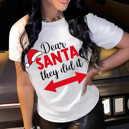 Dame T-shirt med print, rund hals og korte ærmer