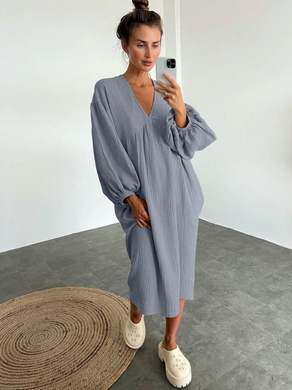 Pure Cotton Linen Loose Fitting Home Nightgown