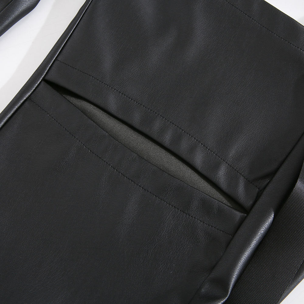 Women's Fashion Simple High Waist Straight Detachable Hole Leather Pants