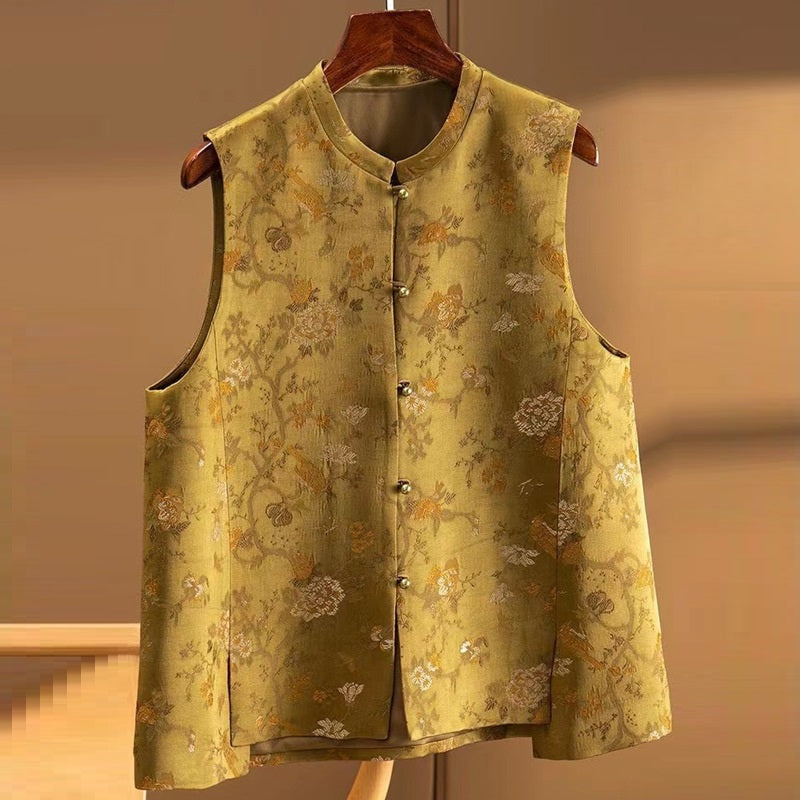 Heavy Woven Printed Satin Silk A- Line Women's Vests Plus Size
