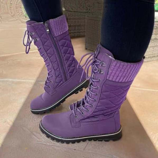 Women's Mid-tube Flat-heel Side Zipper Round-toe Martin Boots